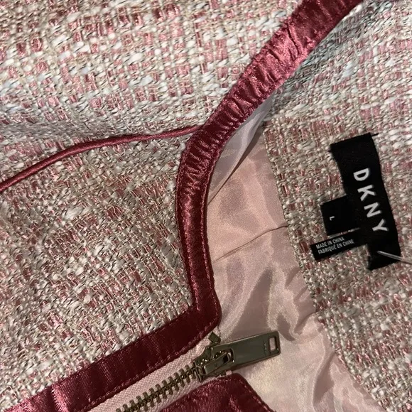 NWT DKNY Tweed Mauve Pink Satin Trim Blazer Jacket Large