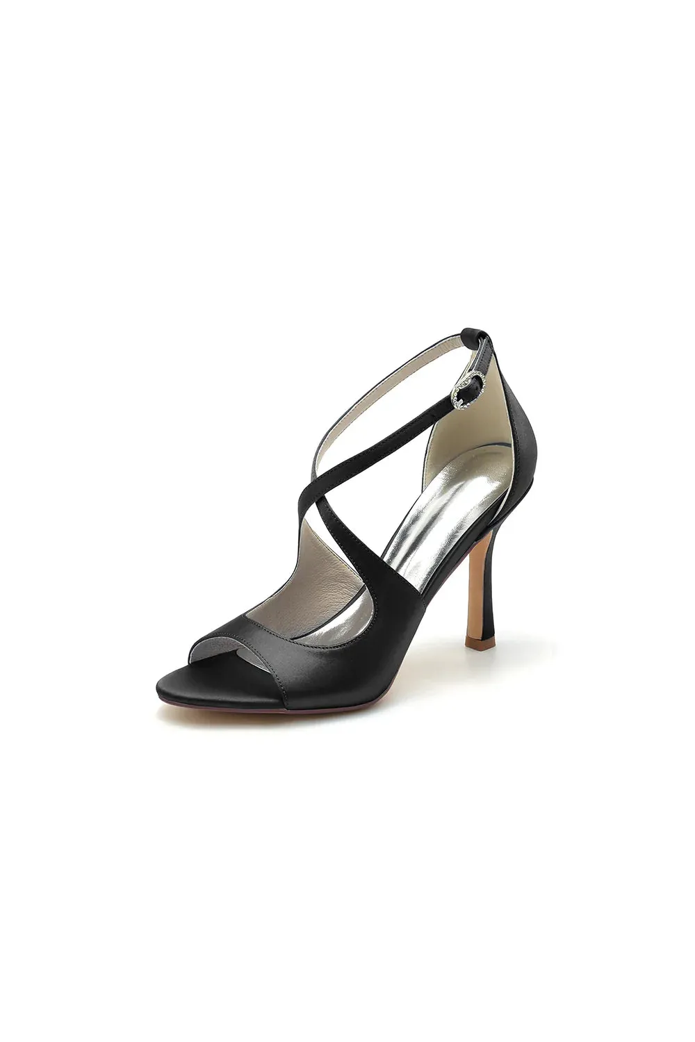 Open Toe Cross Strap Satin Stiletto Heels