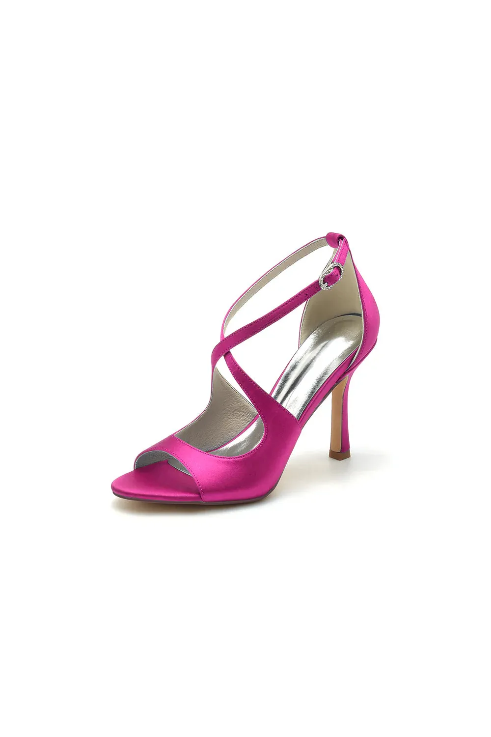 Open Toe Cross Strap Satin Stiletto Heels