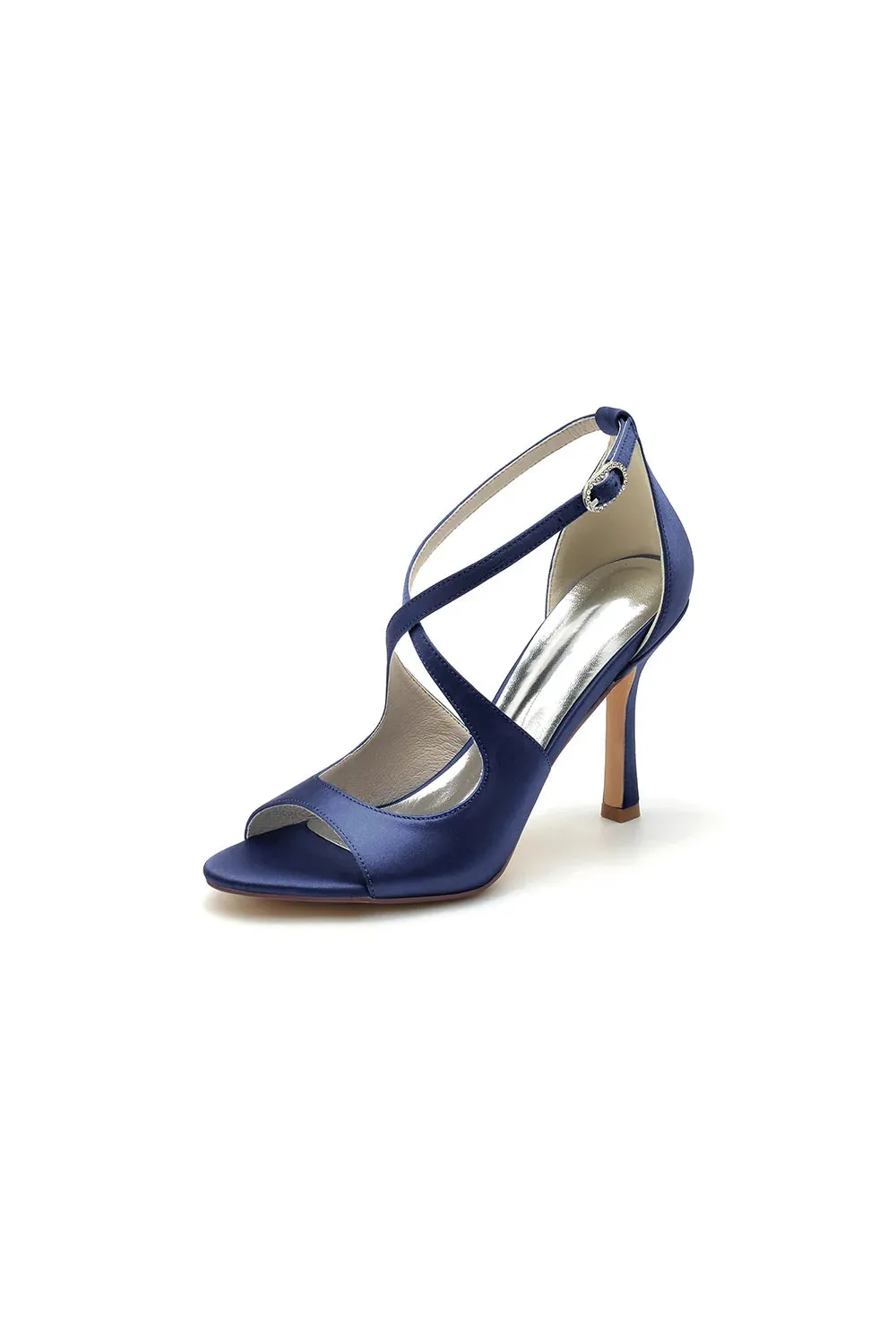 Open Toe Cross Strap Satin Stiletto Heels