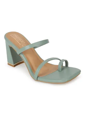 Pastel Green PU Strappy Curved Block Heel Mules (TC-SLC-A6-GRN)