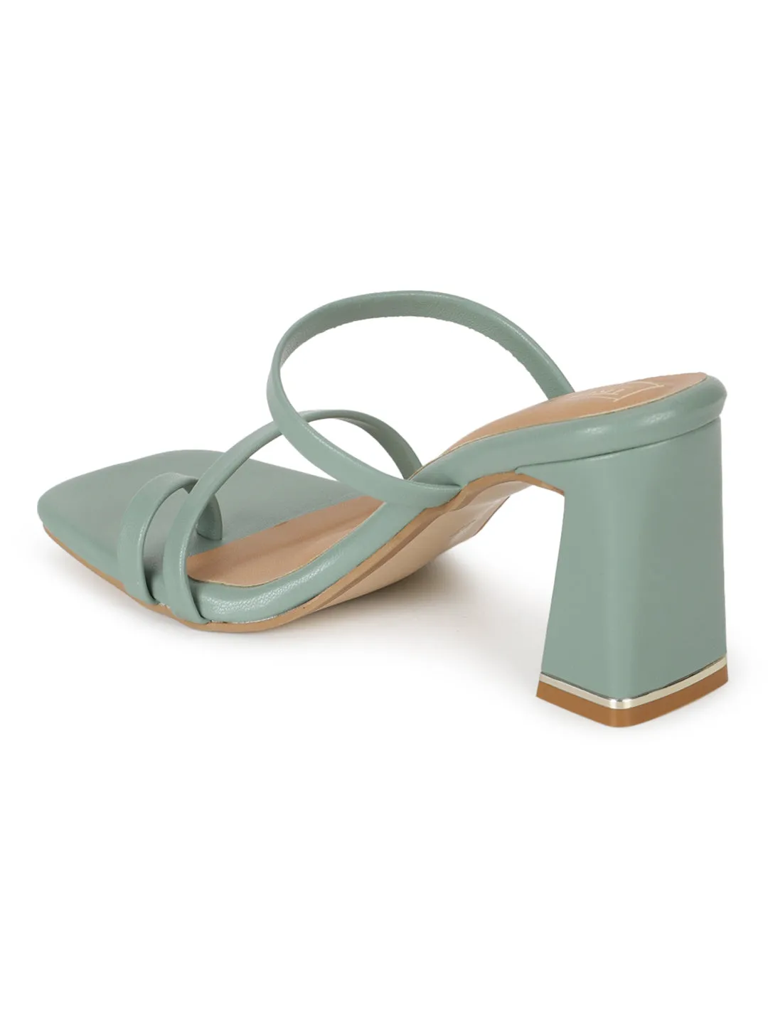 Pastel Green PU Strappy Curved Block Heel Mules (TC-SLC-A6-GRN)