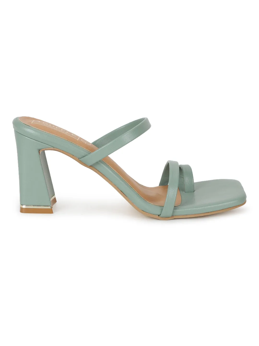 Pastel Green PU Strappy Curved Block Heel Mules (TC-SLC-A6-GRN)