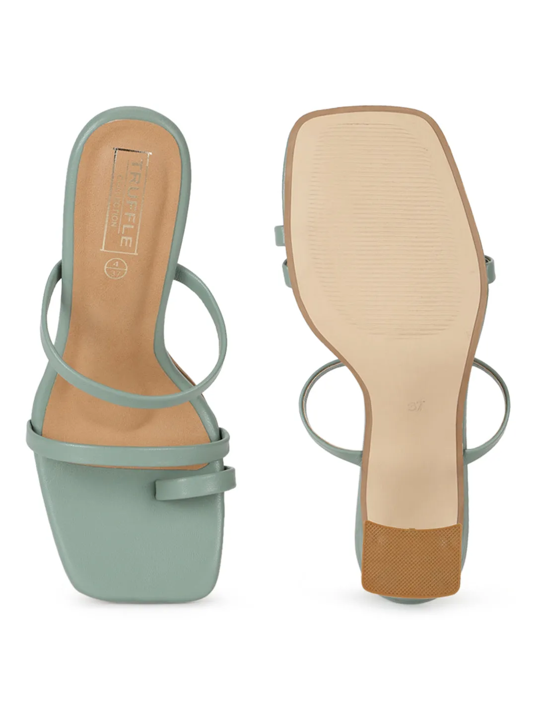 Pastel Green PU Strappy Curved Block Heel Mules (TC-SLC-A6-GRN)
