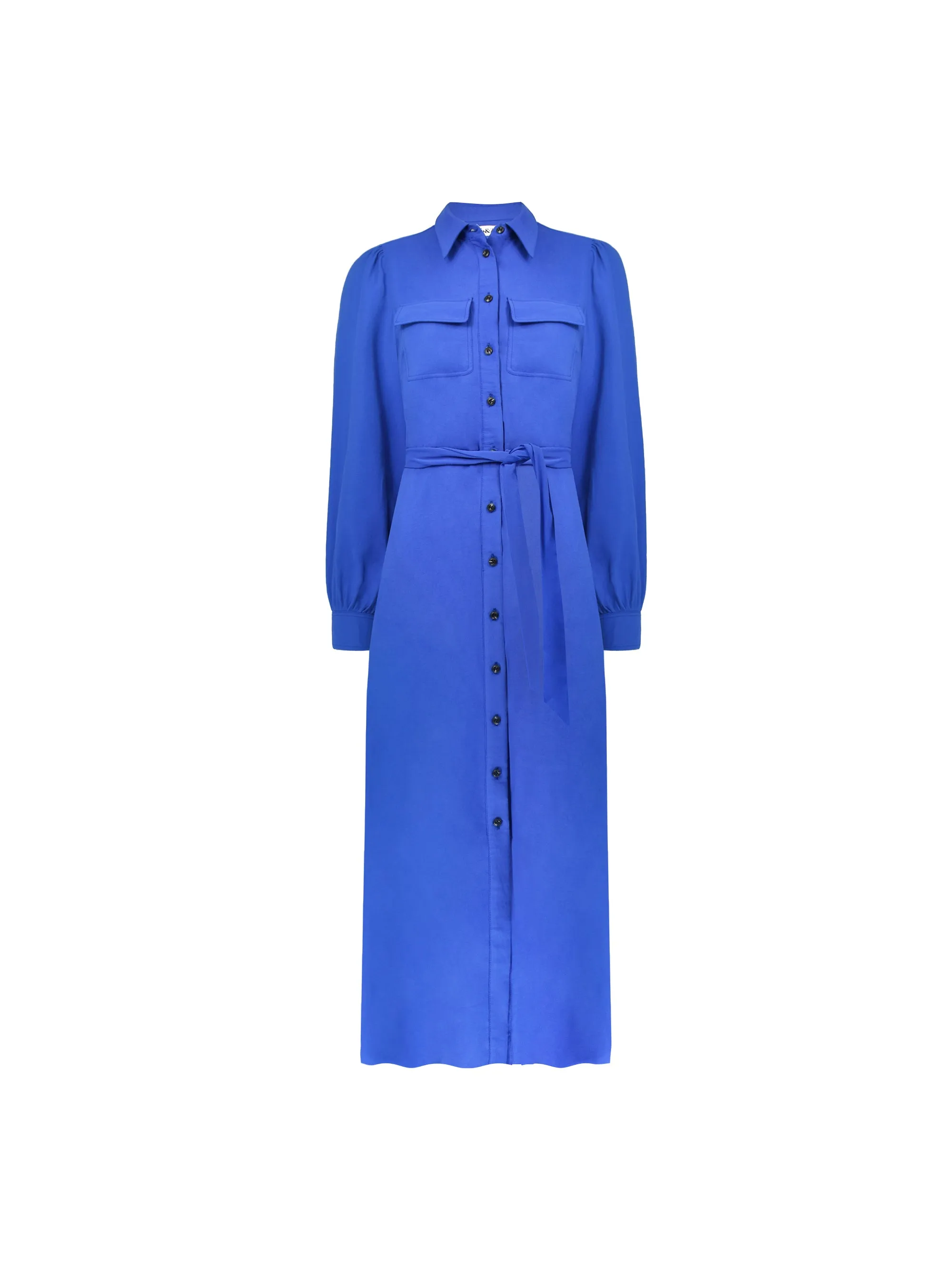 Petite Blue Pocket Detail Midi Shirt Dress
