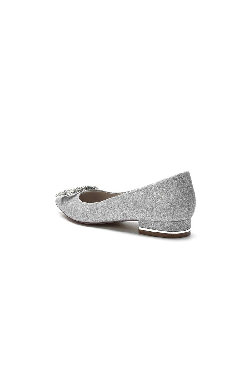 Pointed Toe Glitter Wedding Low Heels With Rhinestone