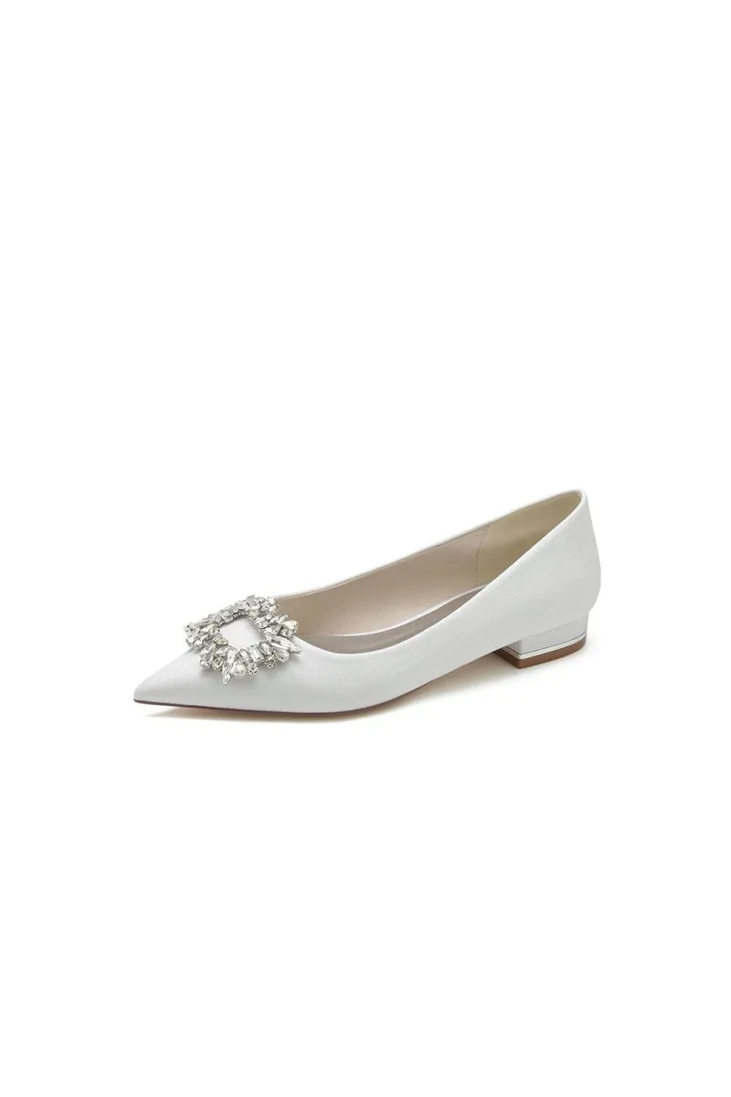 Pointed Toe Glitter Wedding Low Heels With Rhinestone