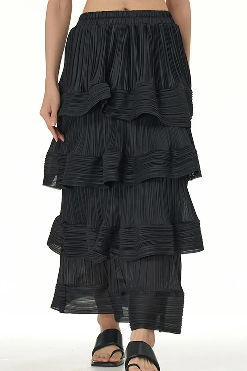 QL651 Solid Color Ruffle Maxi Skirt