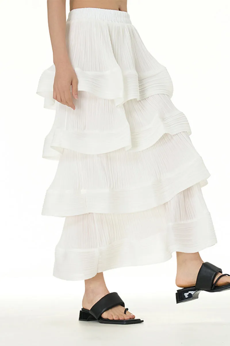 QL651 Solid Color Ruffle Maxi Skirt