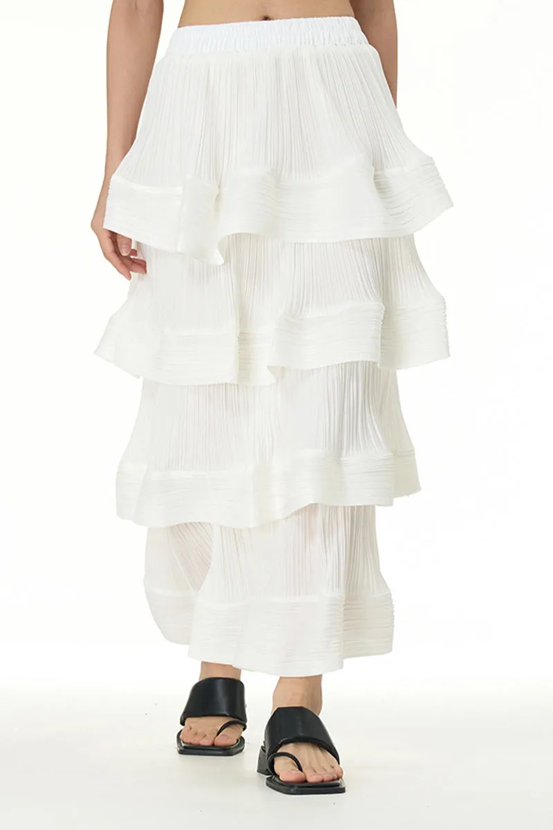 QL651 Solid Color Ruffle Maxi Skirt