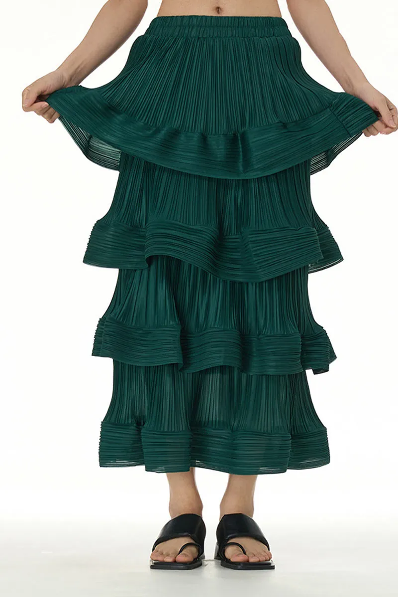 QL651 Solid Color Ruffle Maxi Skirt