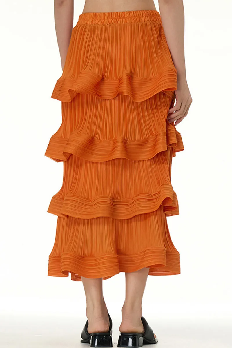 QL651 Solid Color Ruffle Maxi Skirt