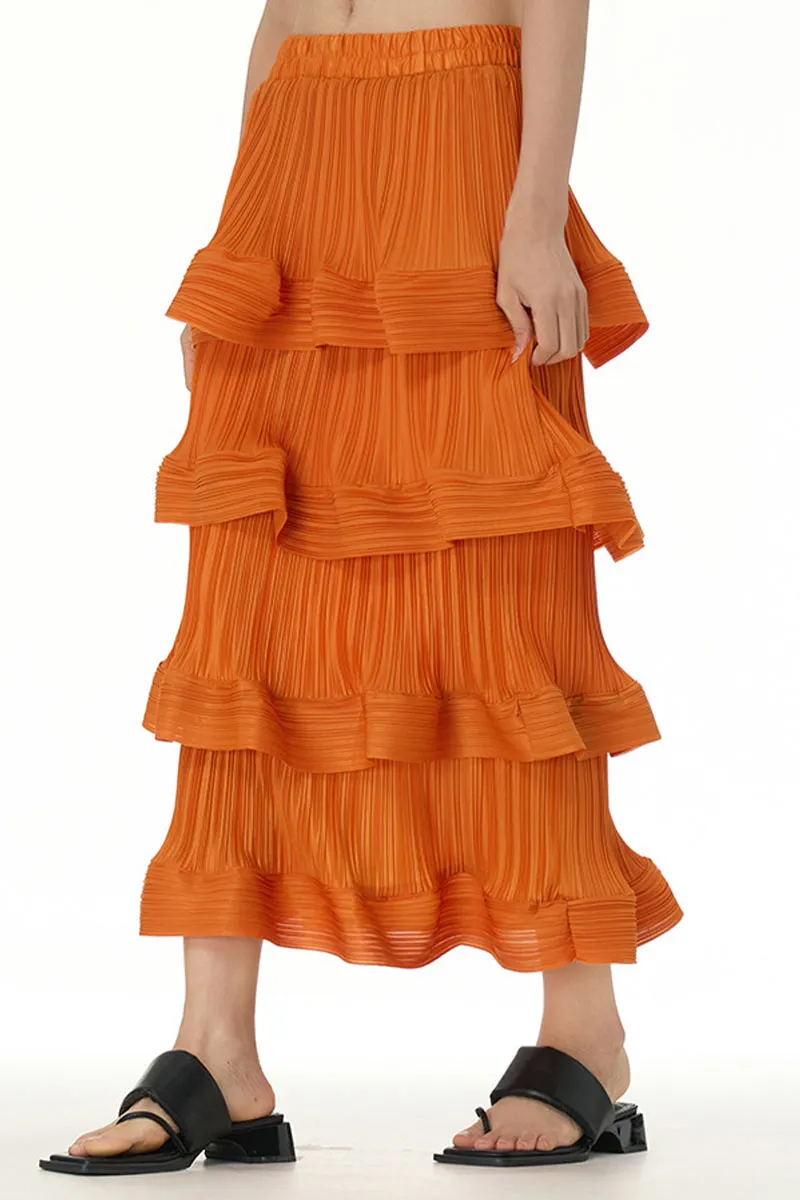 QL651 Solid Color Ruffle Maxi Skirt