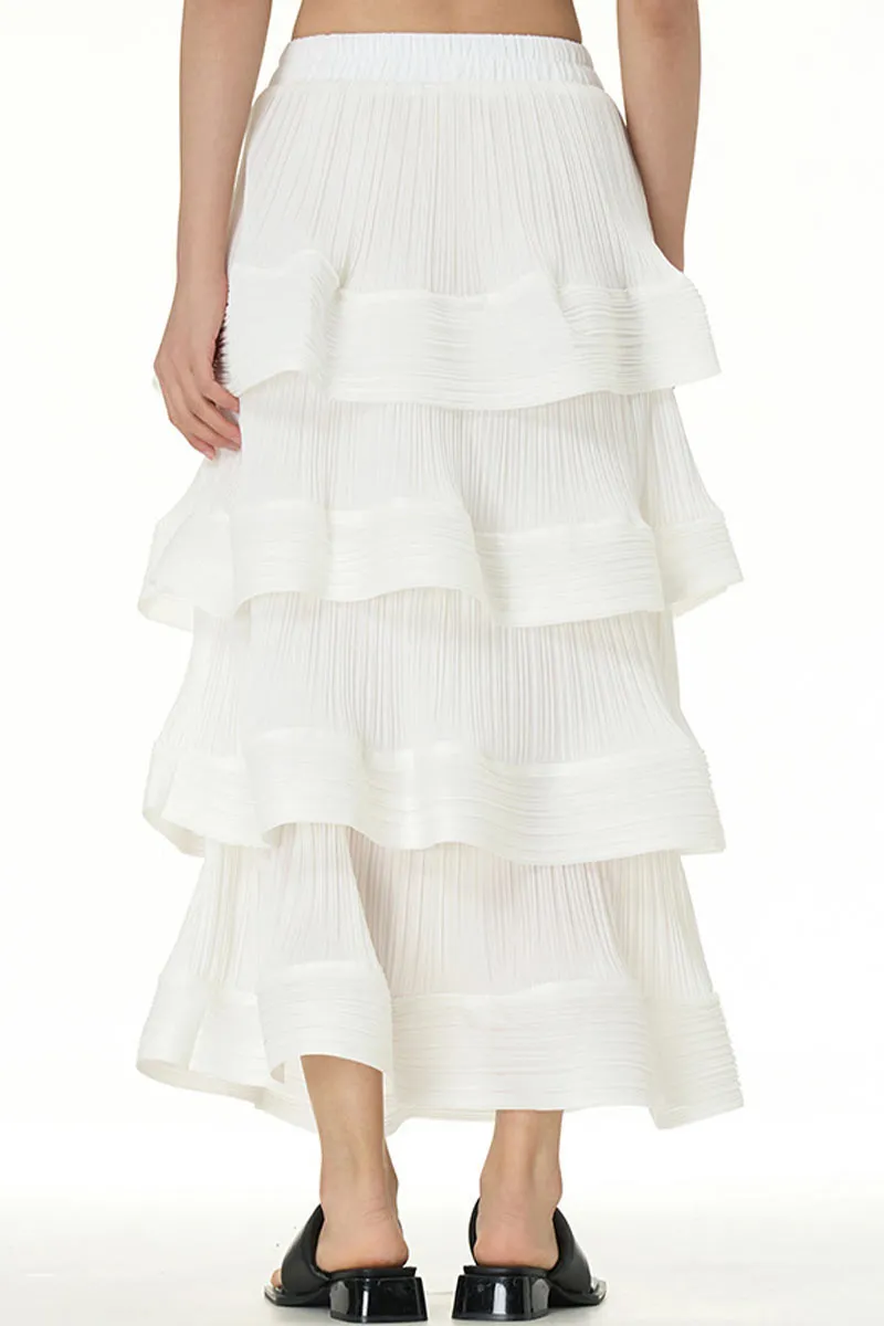 QL651 Solid Color Ruffle Maxi Skirt