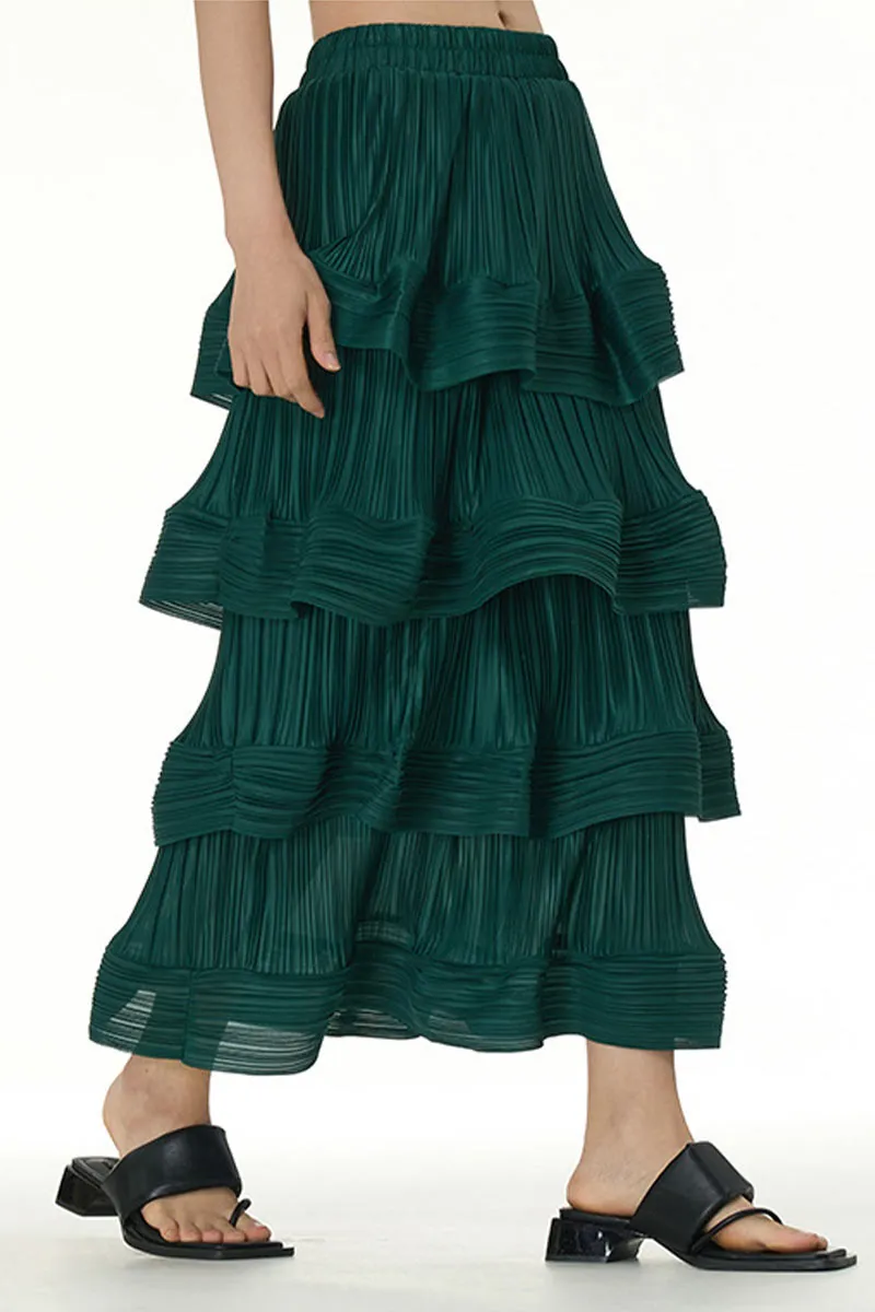 QL651 Solid Color Ruffle Maxi Skirt