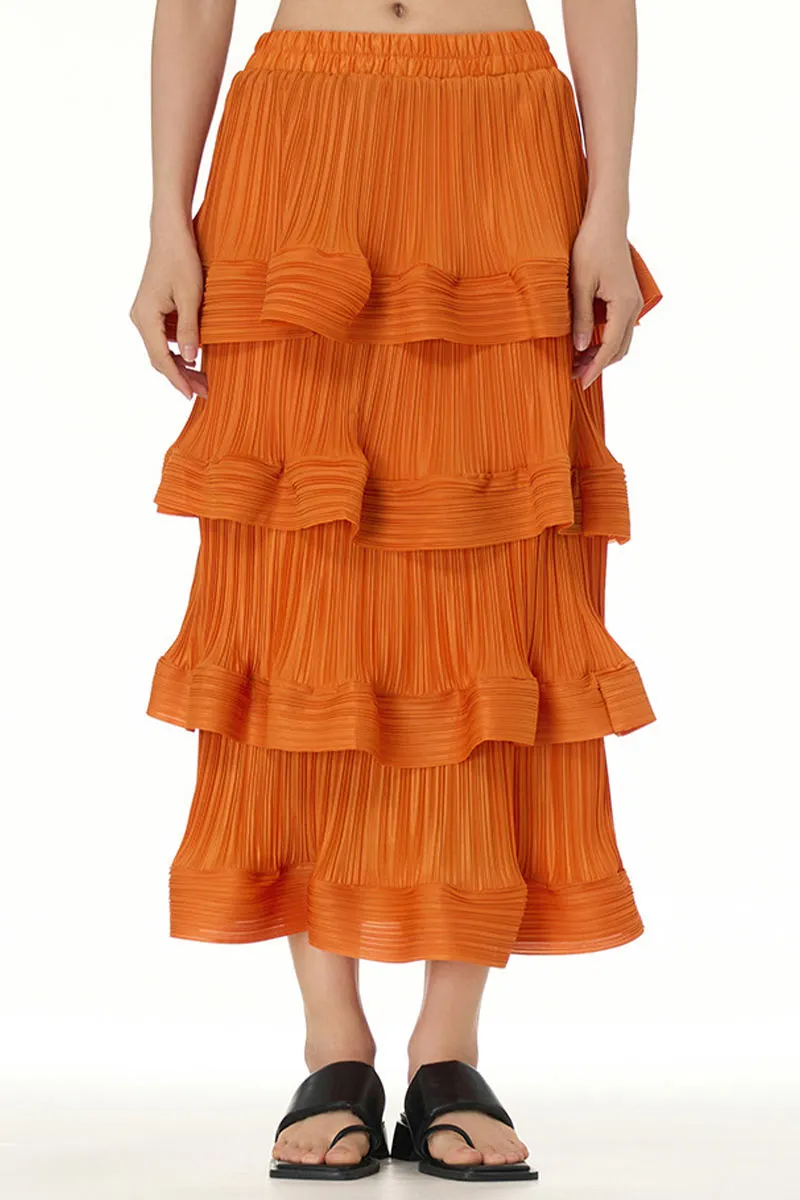 QL651 Solid Color Ruffle Maxi Skirt