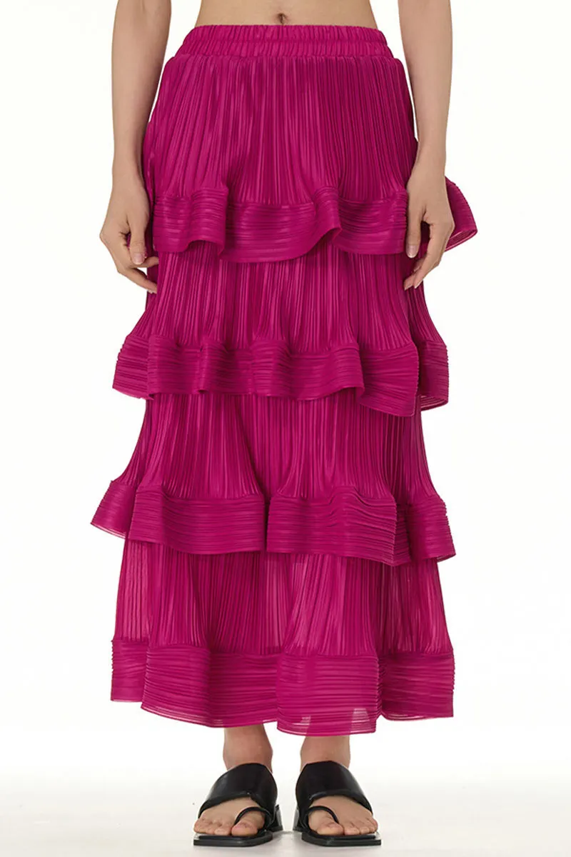 QL651 Solid Color Ruffle Maxi Skirt