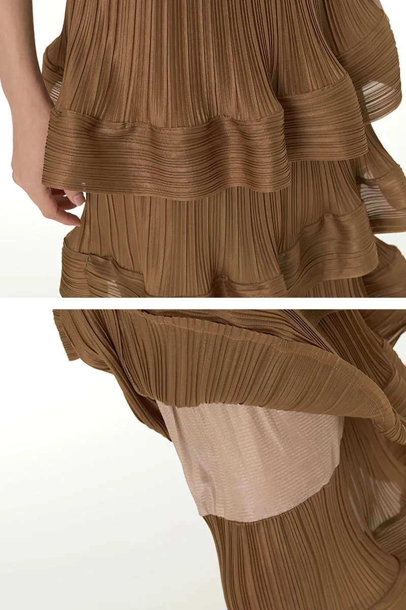 QL651 Solid Color Ruffle Maxi Skirt