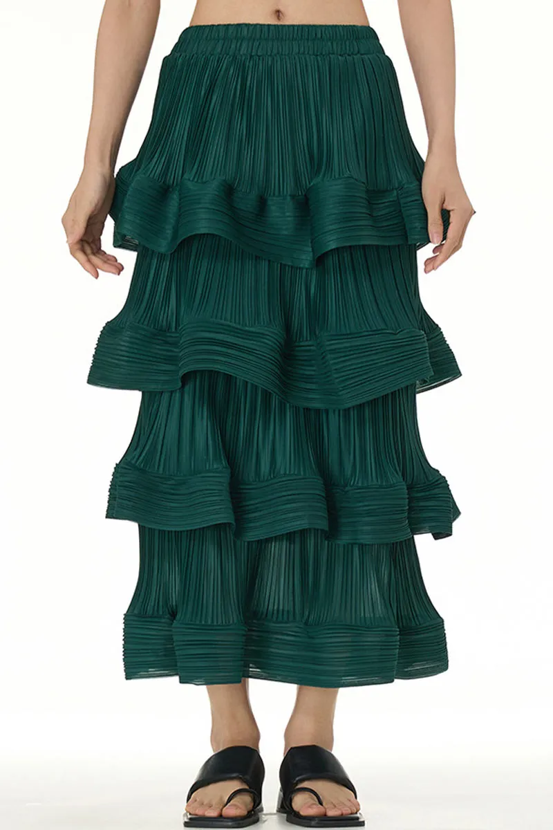 QL651 Solid Color Ruffle Maxi Skirt