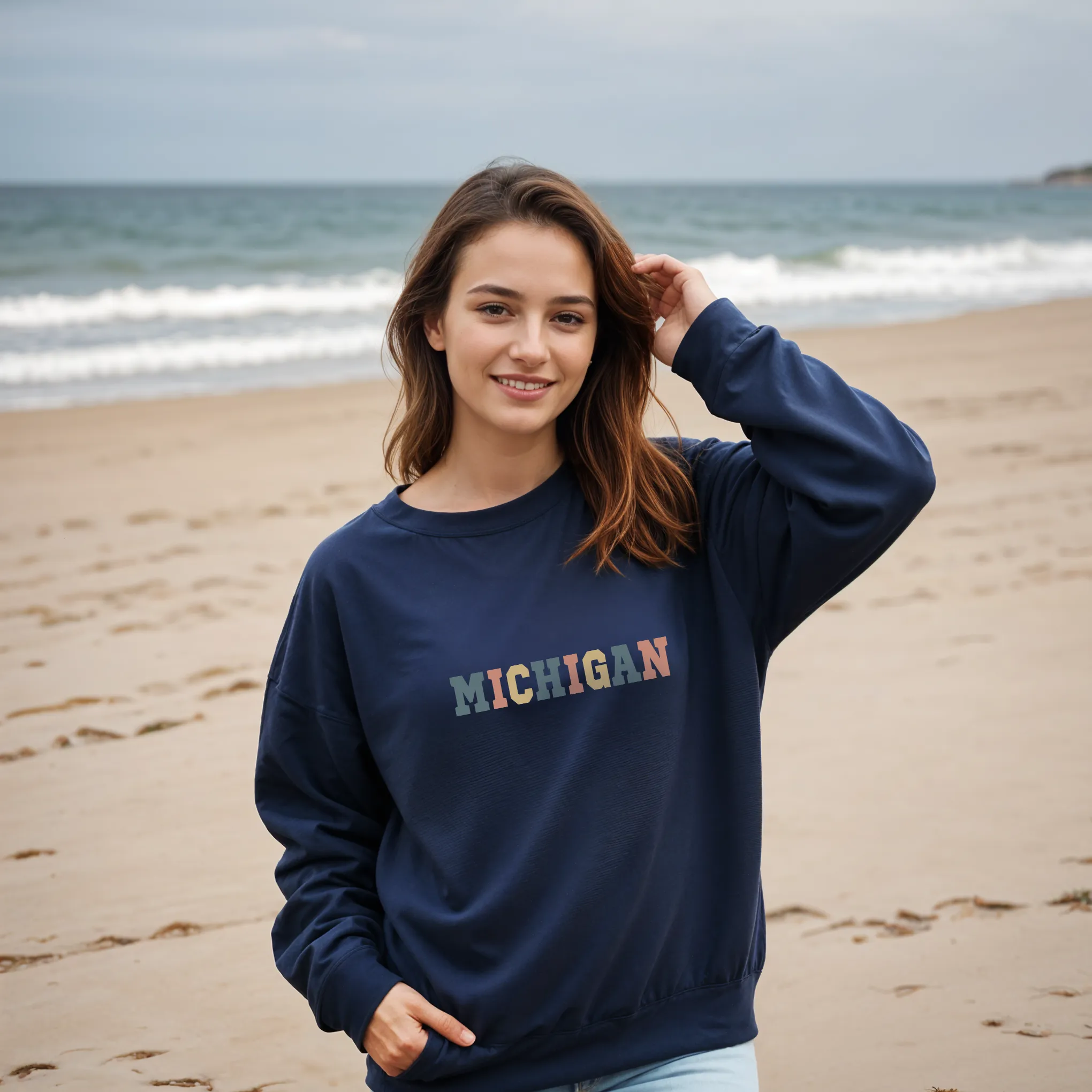 "Timeless Michigan" Relaxed Fit Classic Crew Unisex Sweatshirt