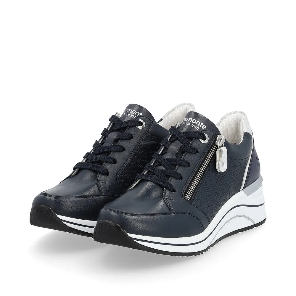 Remonte Womens Navy Leather Lace/Zip Wedge Trainer
