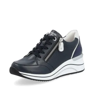 Remonte Womens Navy Leather Lace/Zip Wedge Trainer