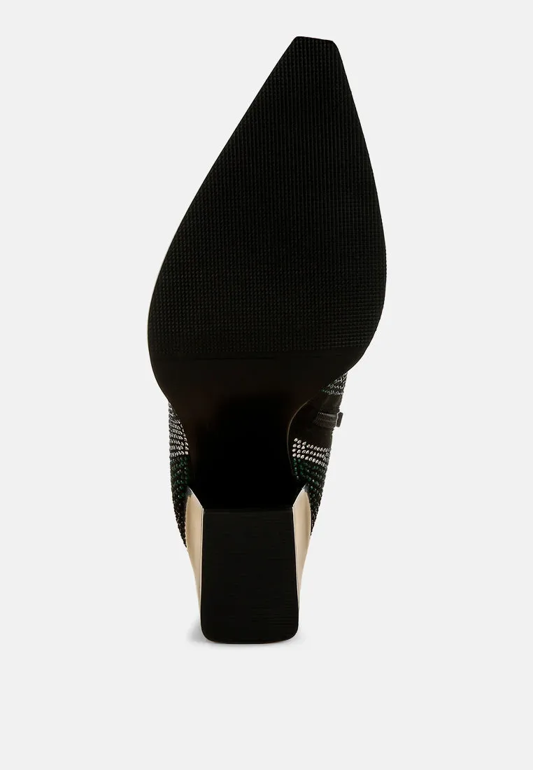 Rhinestones Embellished Block Heel Boots By RUW