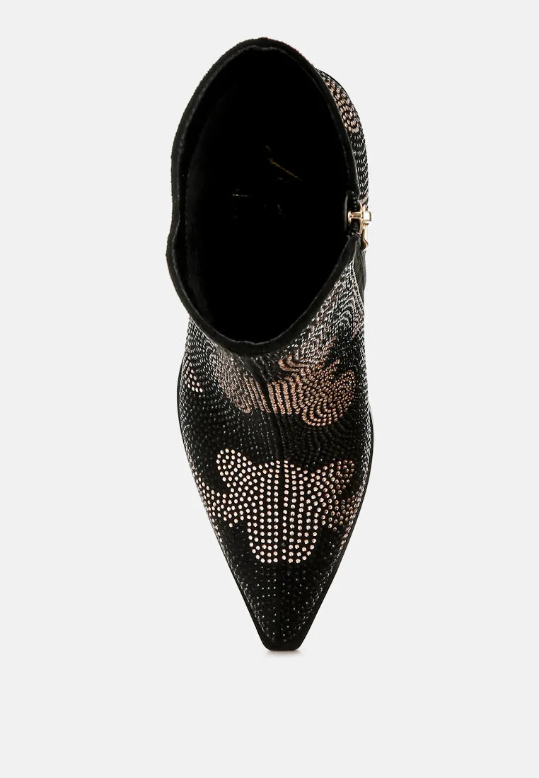 Rhinestones Embellished Block Heel Boots By RUW