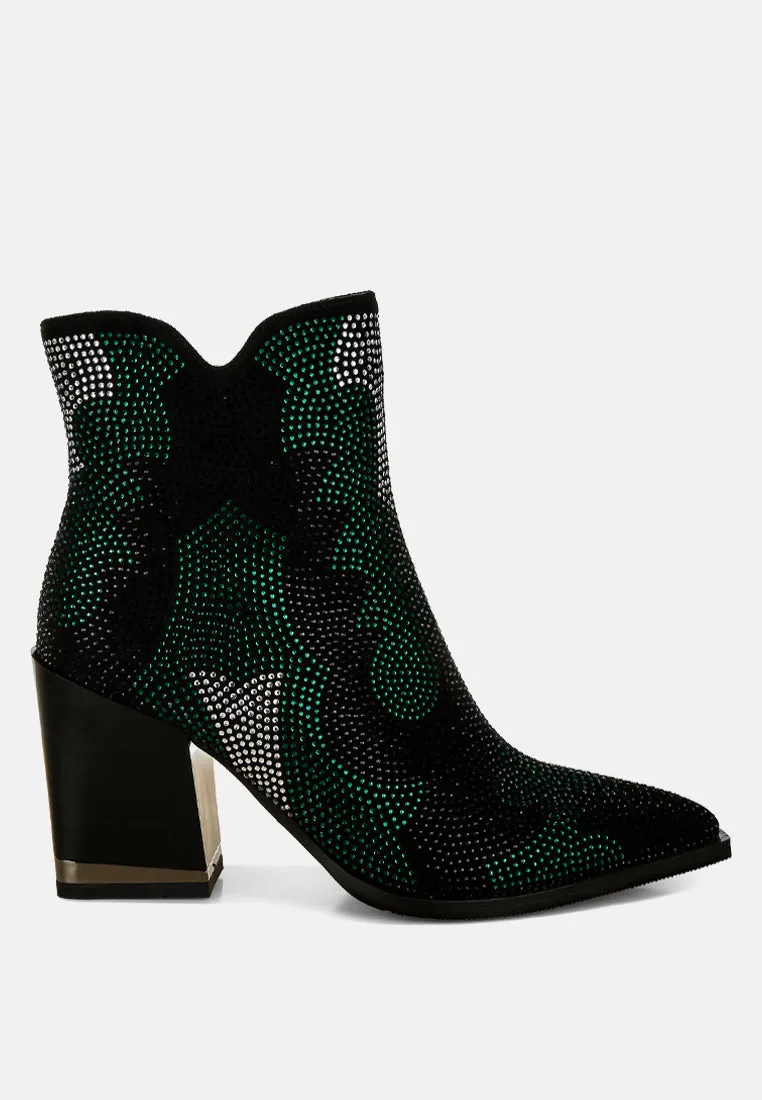 Rhinestones Embellished Block Heel Boots By RUW