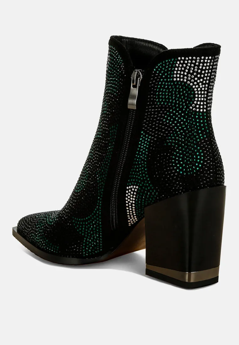 Rhinestones Embellished Block Heel Boots By RUW