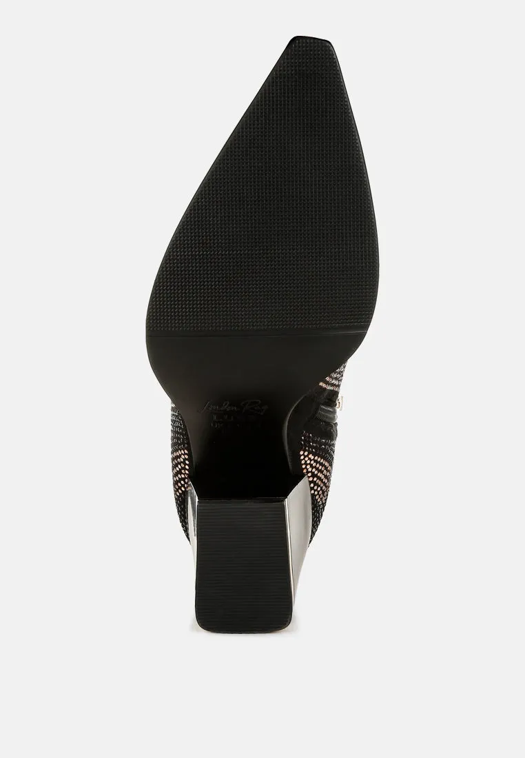 Rhinestones Embellished Block Heel Boots By RUW