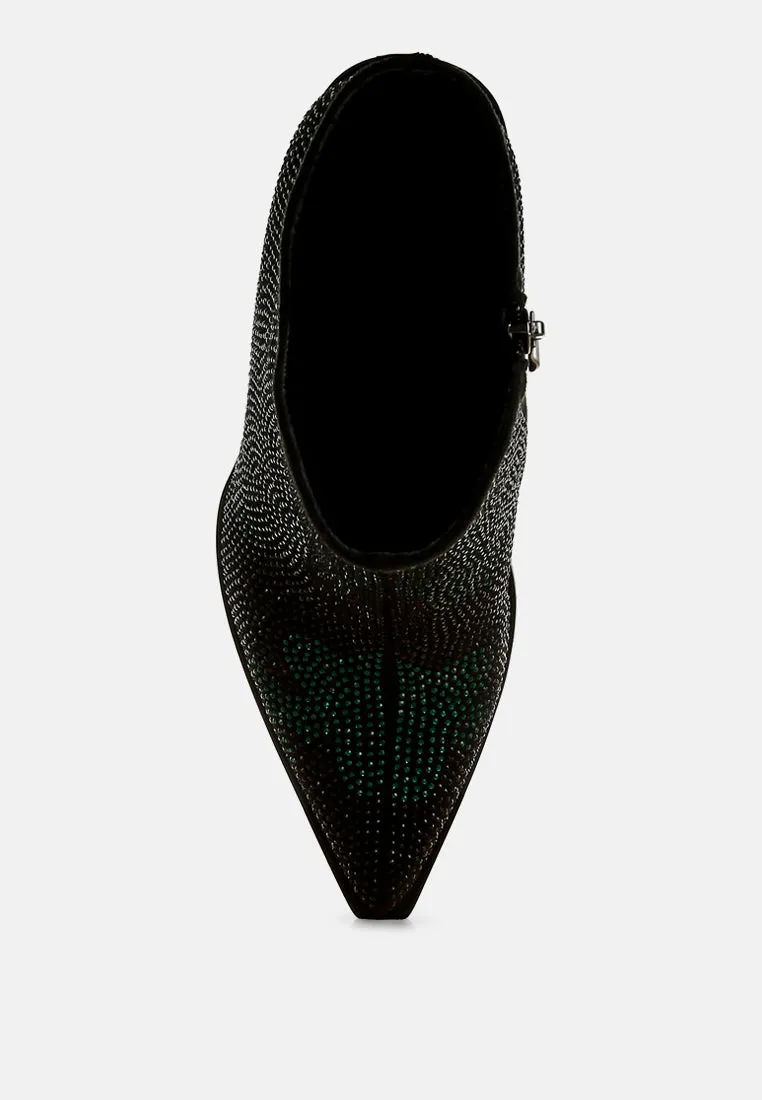 Rhinestones Embellished Block Heel Boots By RUW