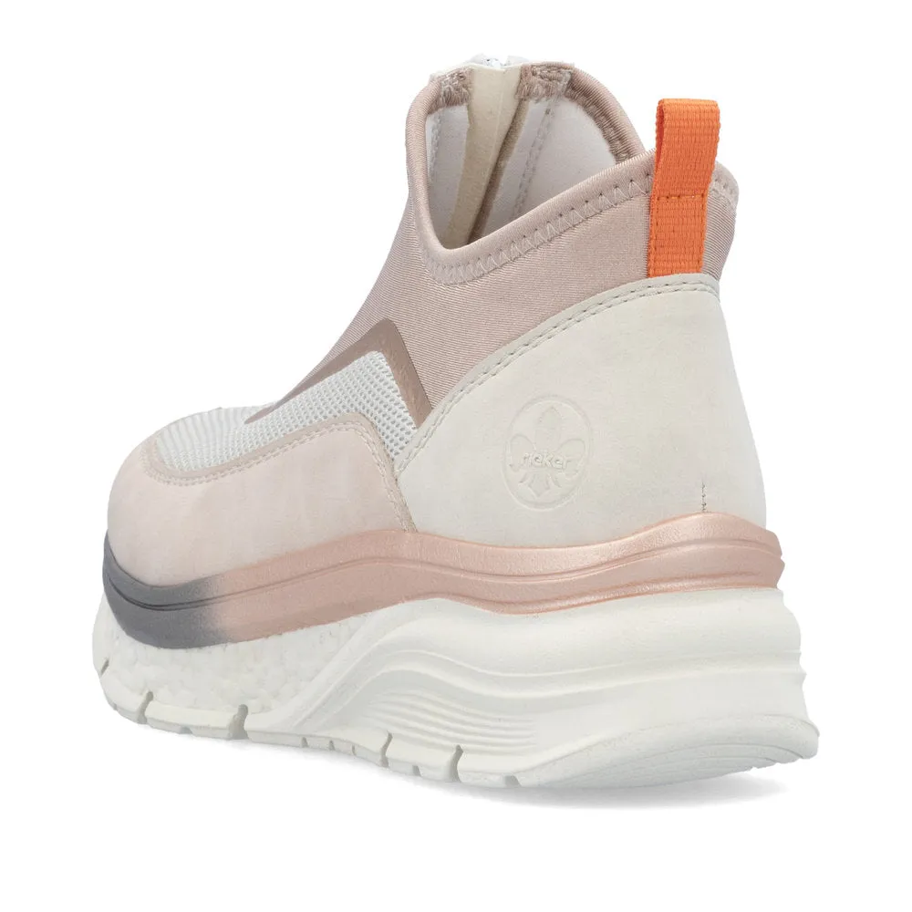 Rieker 48053-31 Womens Wedge Zip Trainer in Rose/Multi