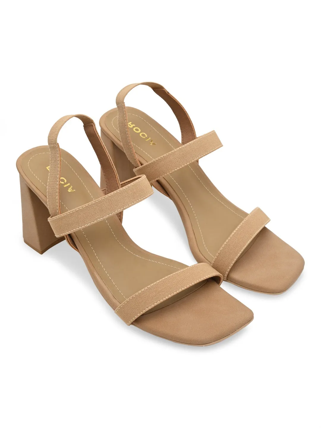 Rocia By Regal Beige Women Casual Strappy High Block Heel Sandals