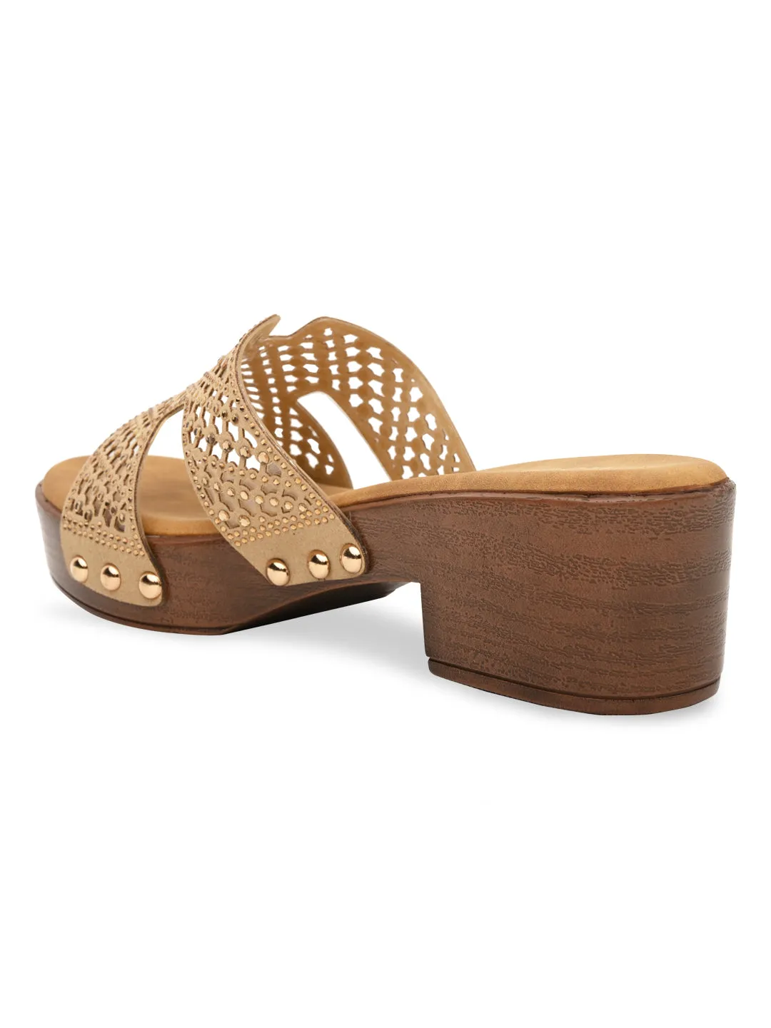 Rocia By Regal Beige Women Diamond Studded Vinyl H Block Heels