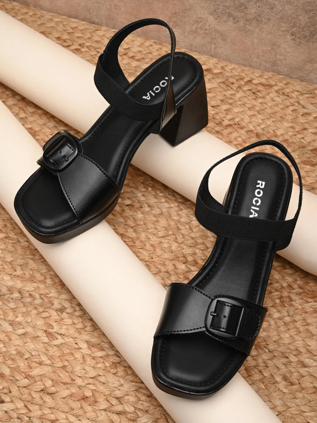 Rocia By Regal Black Women Casual Block Heel Sandals