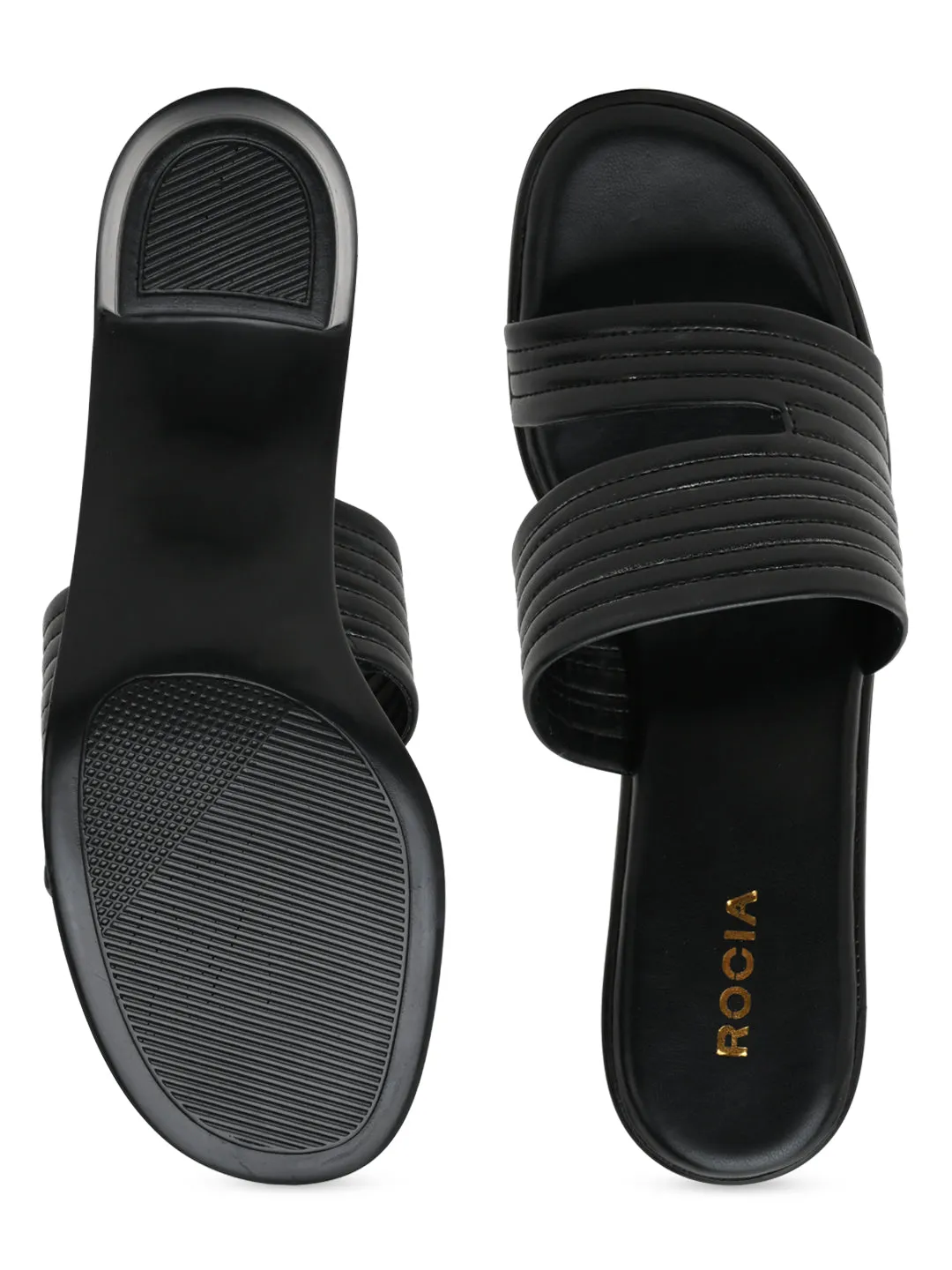 Rocia By Regal Black Women Multi Strap Block Heel Sandals