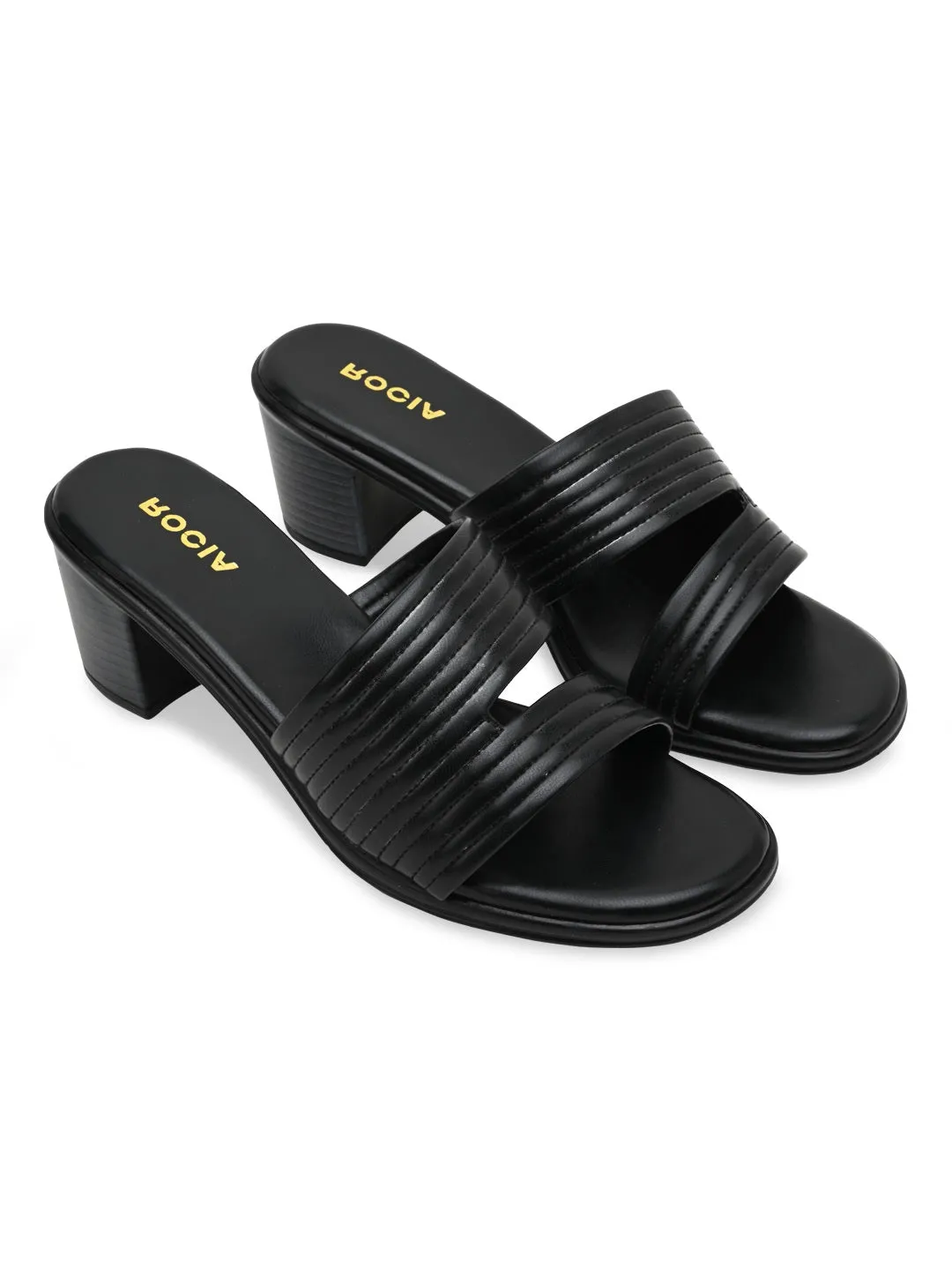 Rocia By Regal Black Women Multi Strap Block Heel Sandals