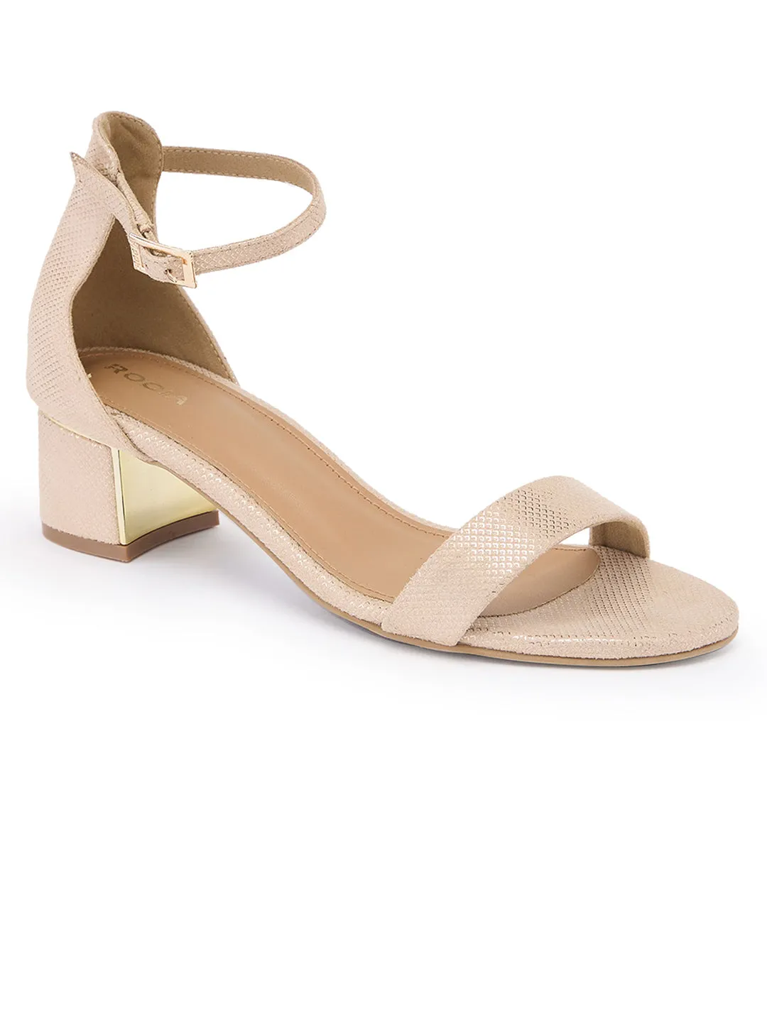 Rocia By Regal Gold Women Classic Gold Accent Block Heel Sandals