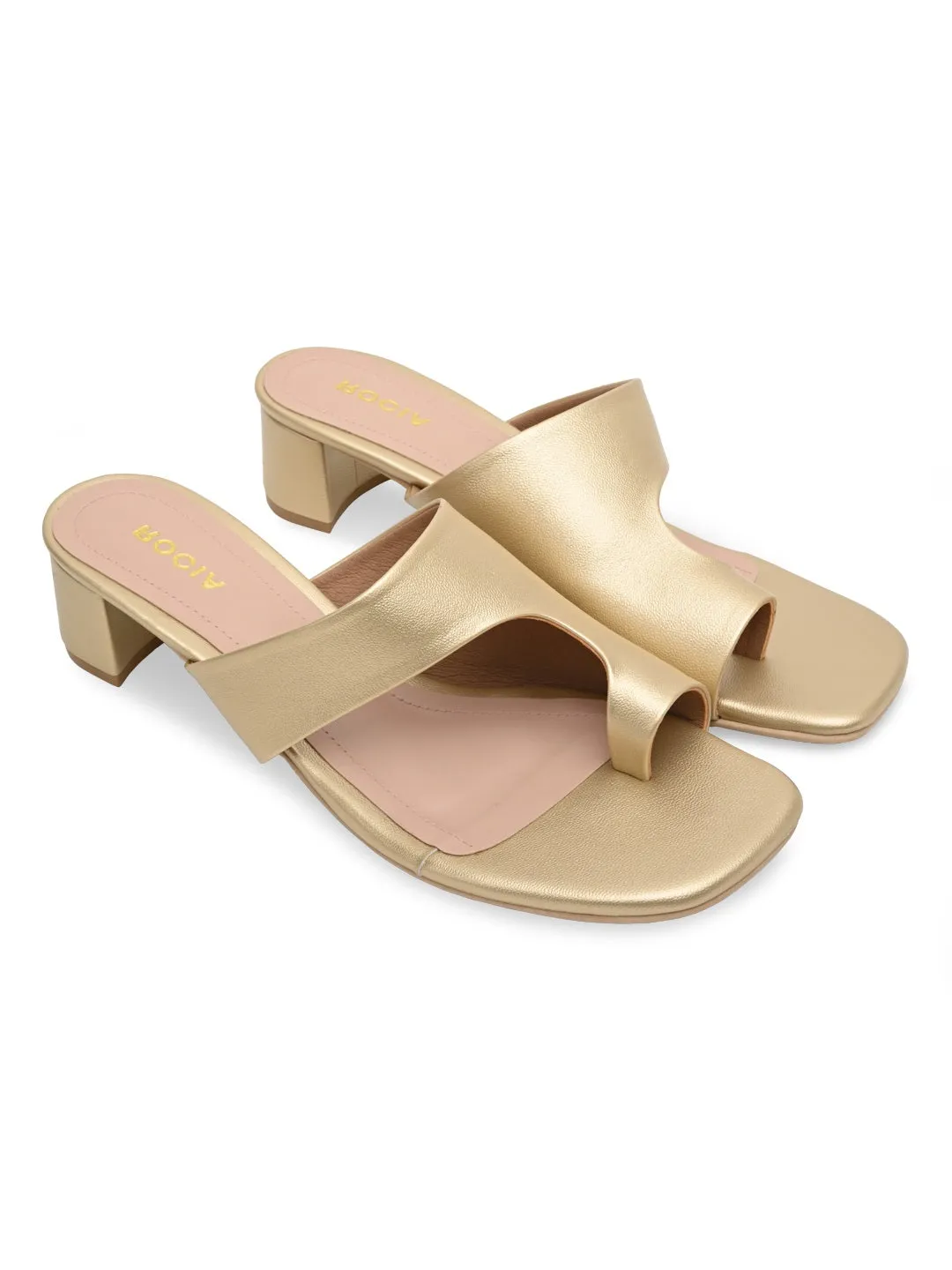 Rocia By Regal Gold Women One Toe Casual Block Heel Sandals