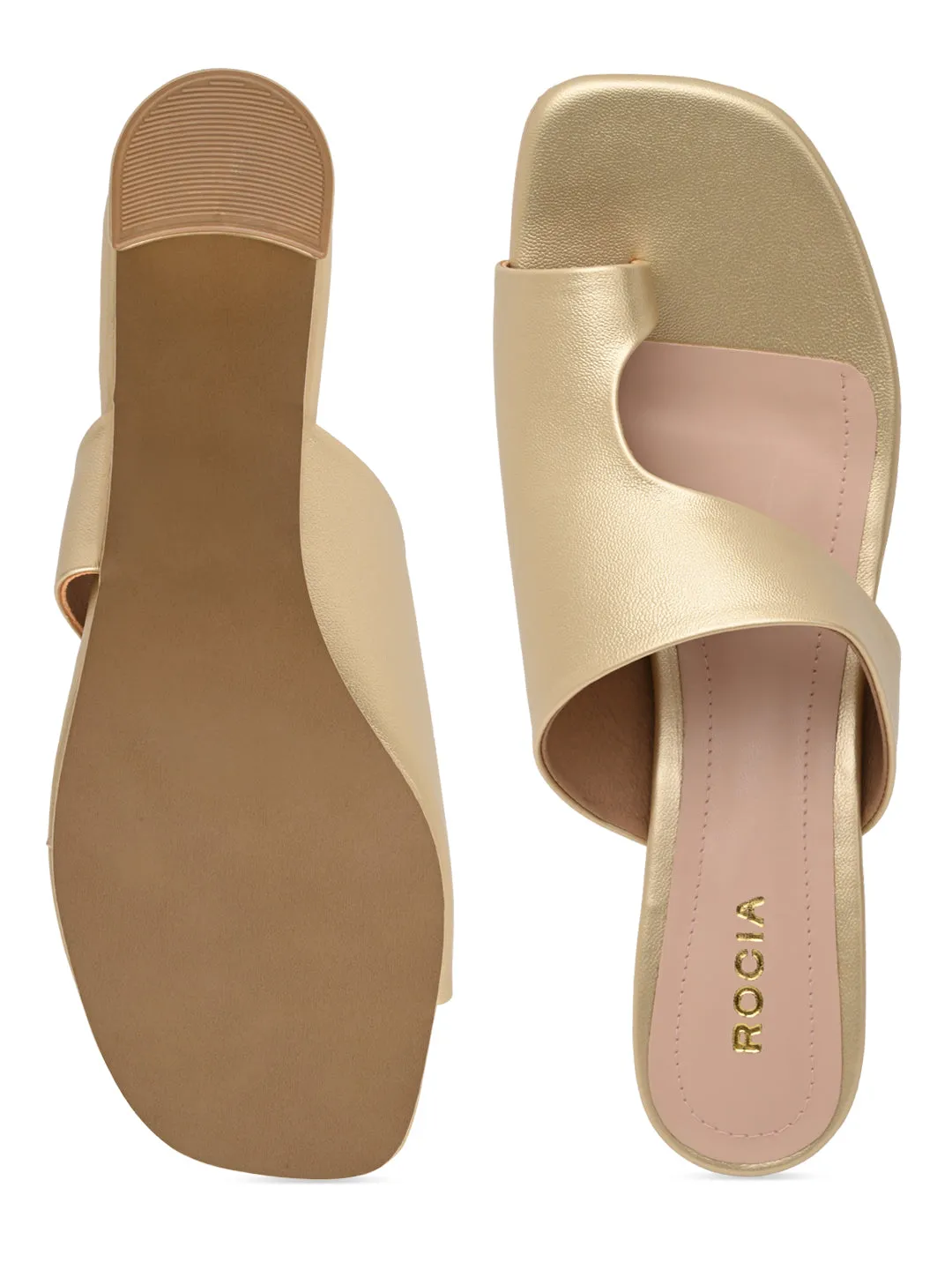 Rocia By Regal Gold Women One Toe Casual Block Heel Sandals