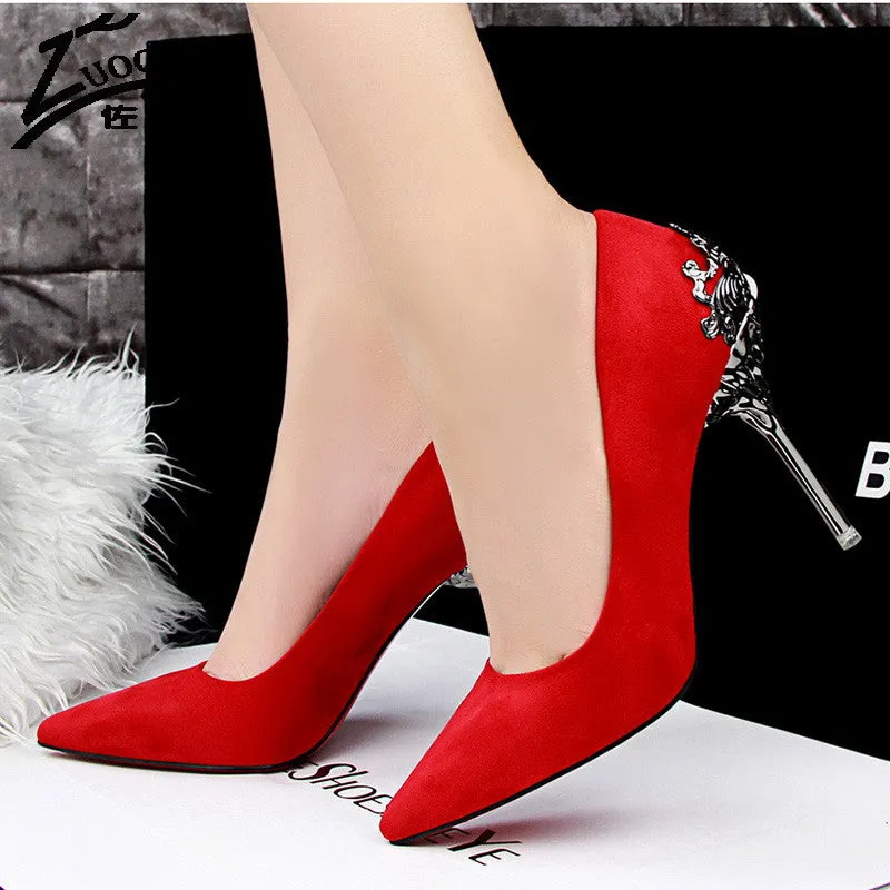 Sexy Women Shoes Red Bottom High Heels Faux Suede Party Pointed Toe High Heel Pumps Ladies Wedding Shoes Bride Office Heels shoe