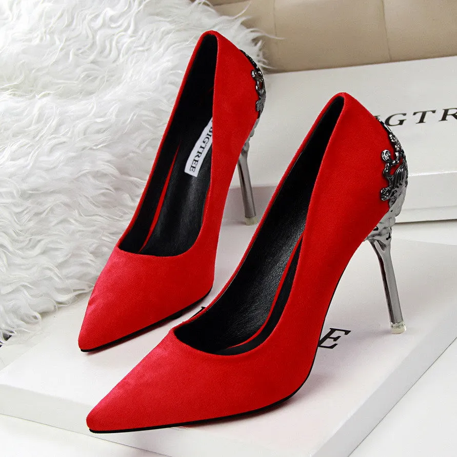 Sexy Women Shoes Red Bottom High Heels Faux Suede Party Pointed Toe High Heel Pumps Ladies Wedding Shoes Bride Office Heels shoe
