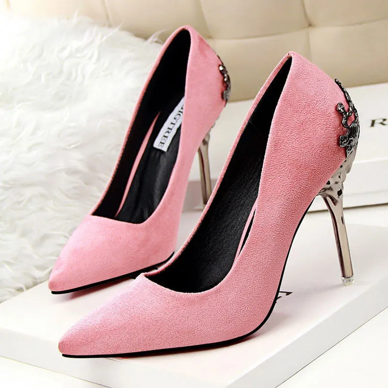 Sexy Women Shoes Red Bottom High Heels Faux Suede Party Pointed Toe High Heel Pumps Ladies Wedding Shoes Bride Office Heels shoe