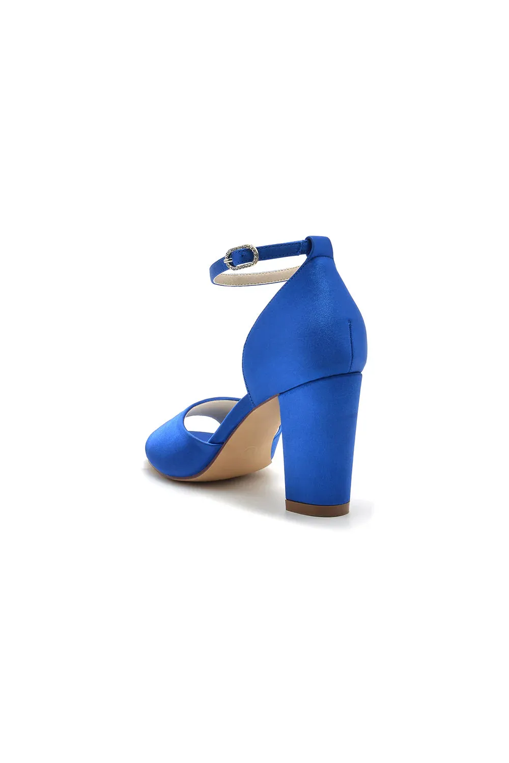 Simple Open Toe Ankle Strap Satin Chunky Heels