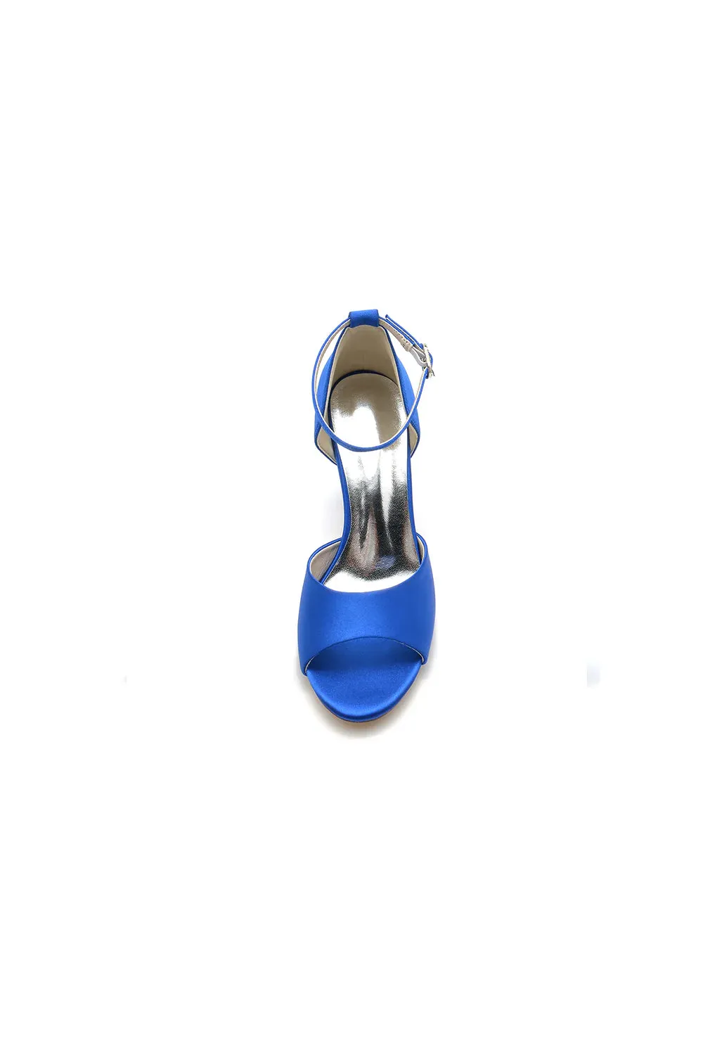 Simple Open Toe Ankle Strap Satin Chunky Heels