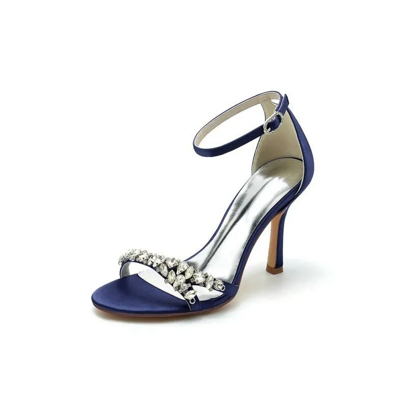 Simple Round Toe Rhinestone Stiletto Heels