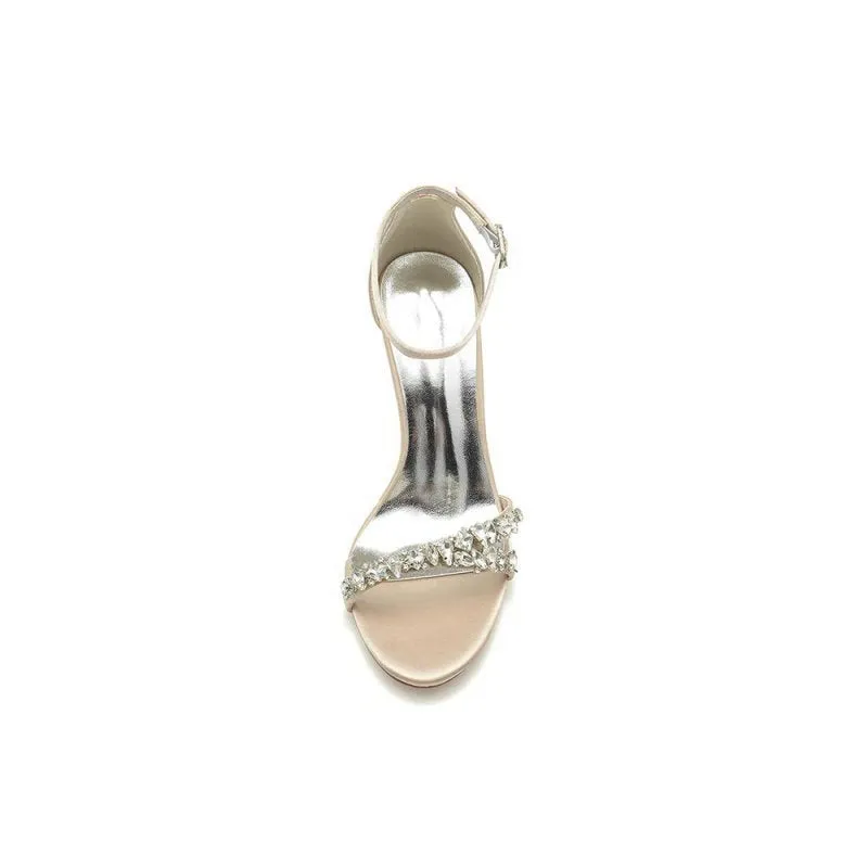 Simple Round Toe Rhinestone Stiletto Heels