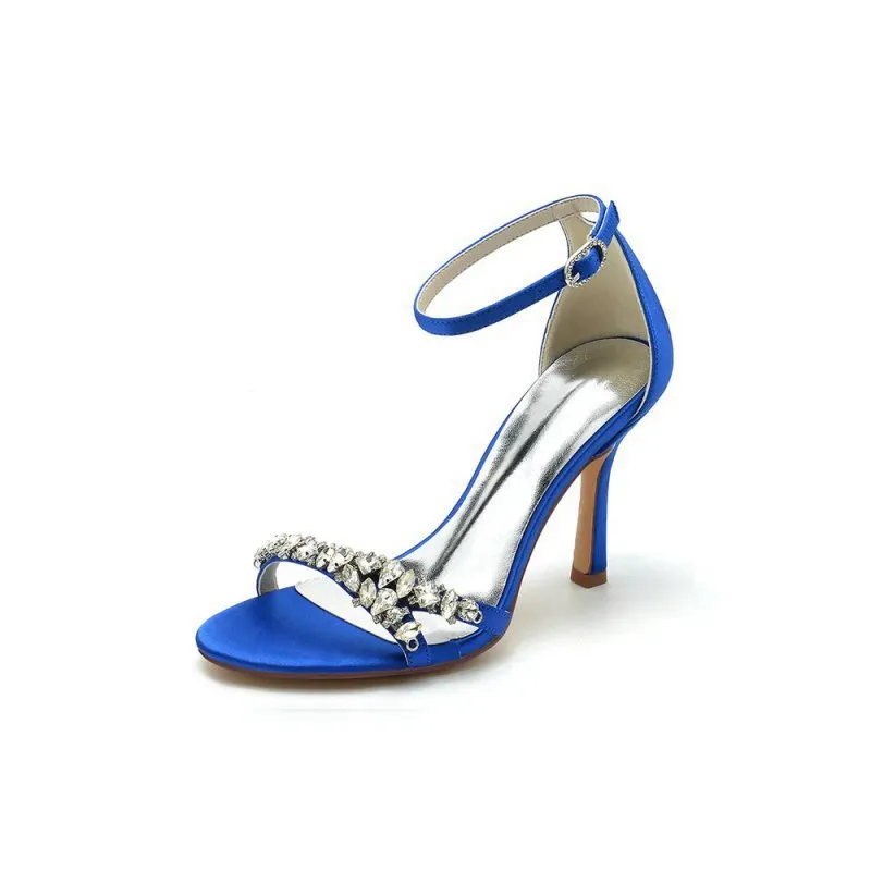 Simple Round Toe Rhinestone Stiletto Heels