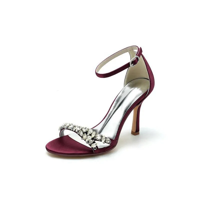 Simple Round Toe Rhinestone Stiletto Heels
